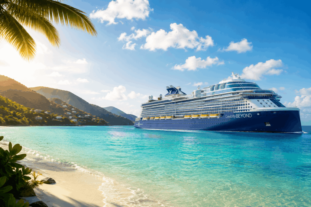 Cruise ship at tropical location
